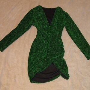 Source Unknown Shimmering Green Long Sleeve Dress